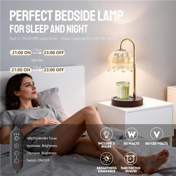 Electric Candle Warmer Lamp with Timer Dimmer Adjustable Height Home Bedroom Dec - Picture 3 of 7